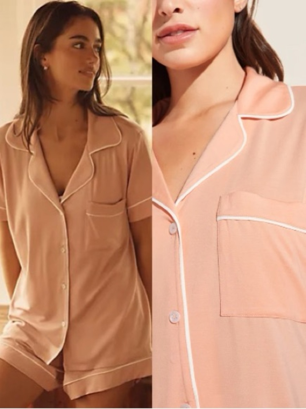 Eberjey Gisele Tencel Modal Short Sleeve Pajama Top Peach Sz Small 💛🍄